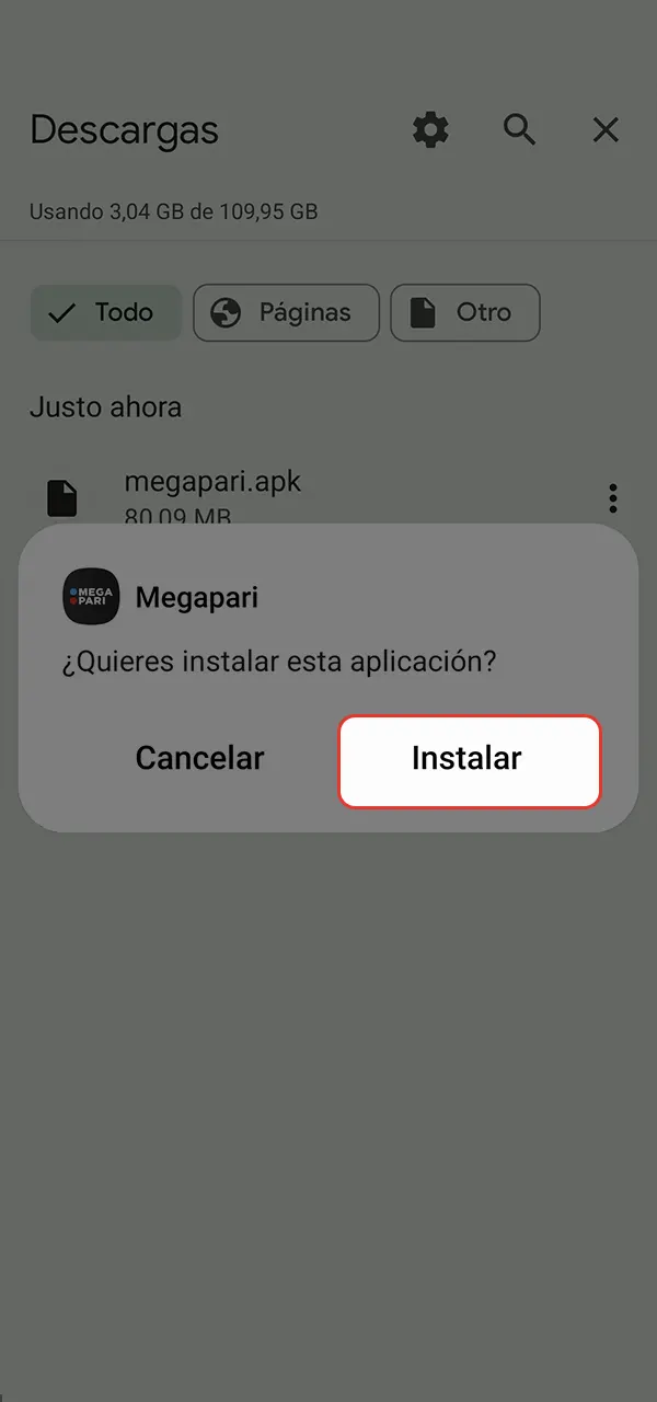 Instala la aplicación Megapari y disfruta del juego donde quieras.
