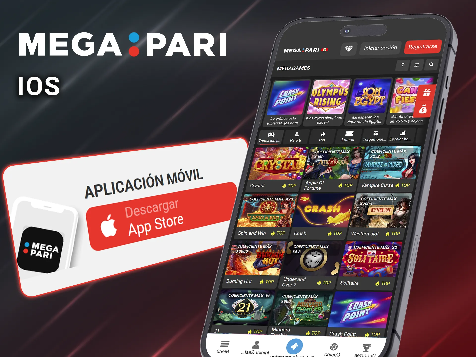 Instala la aplicación para iOS y empieza a jugar en Megapari.