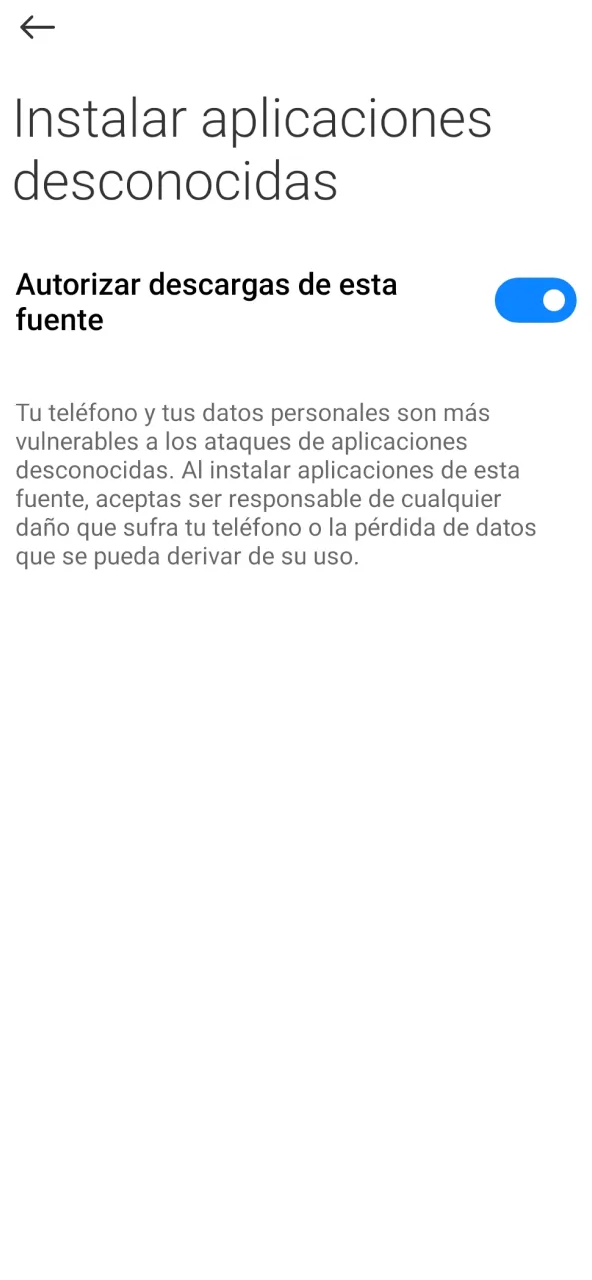 Instala Aviator en Megapari activando opción de fuentes desconocidas.