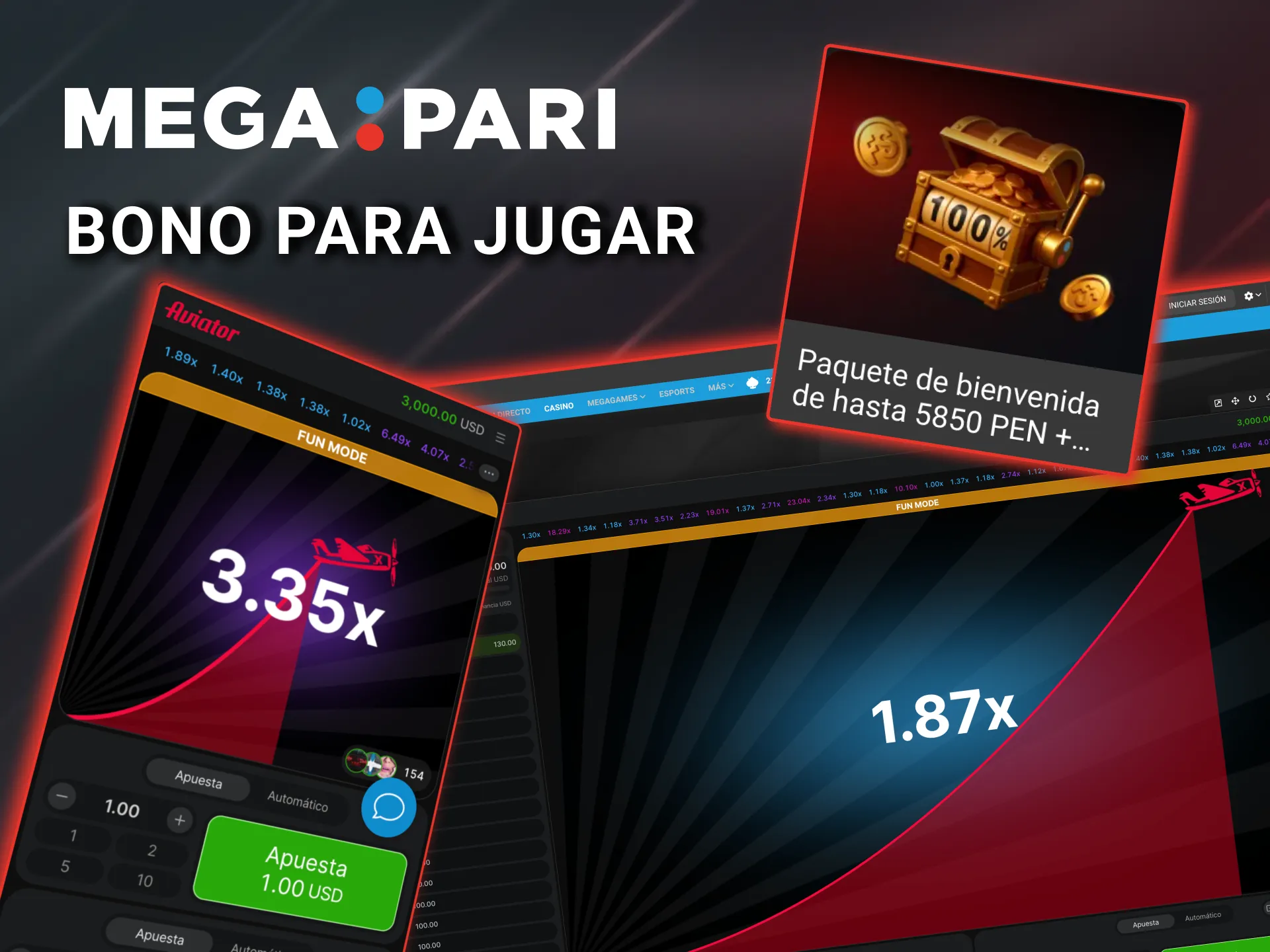 Megapari Aviator bono activado tras registro y depósito inicial.