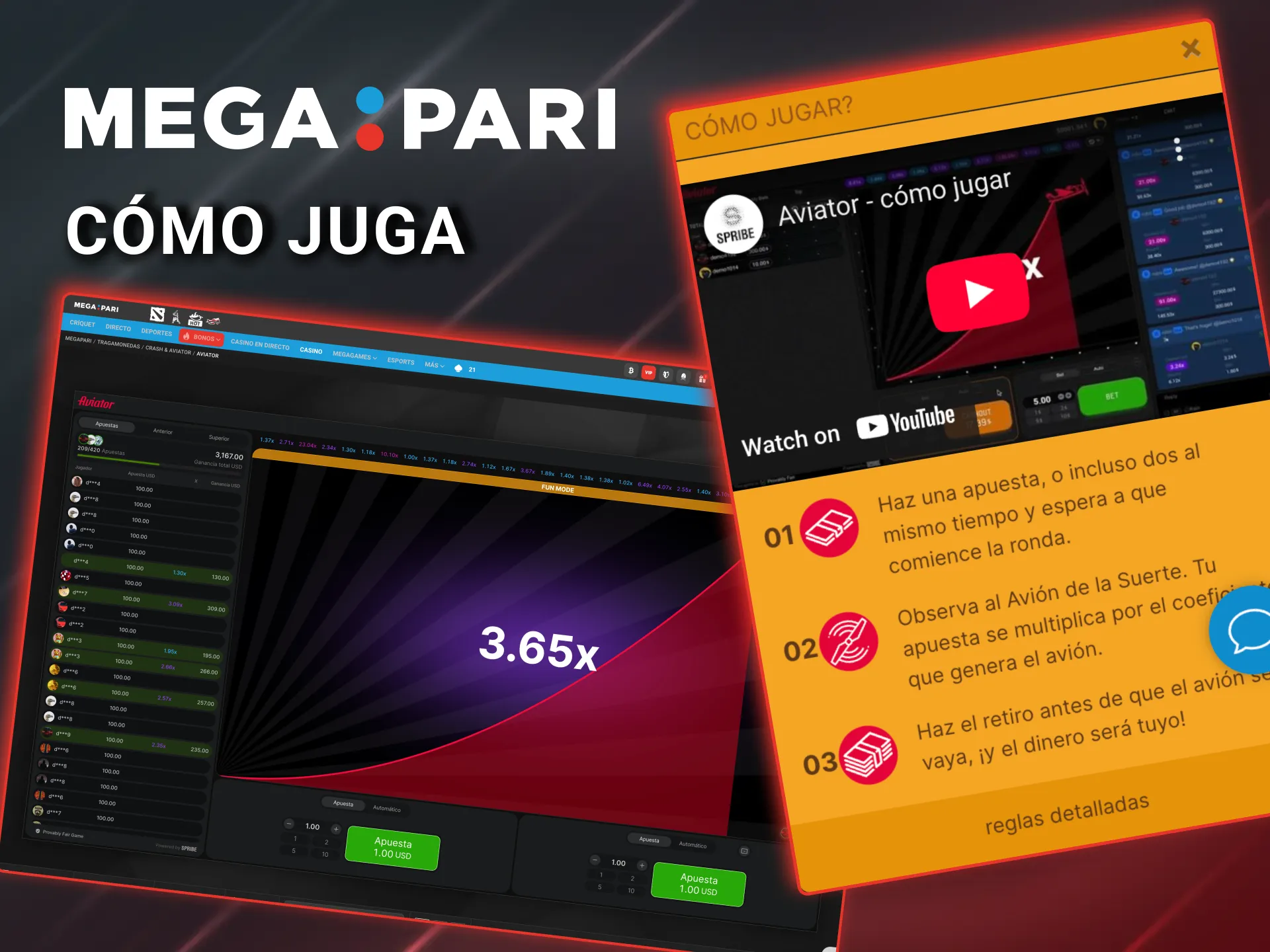 Juega Aviator en Megapari, regístrate, haz un depósito y comienza a ganar.