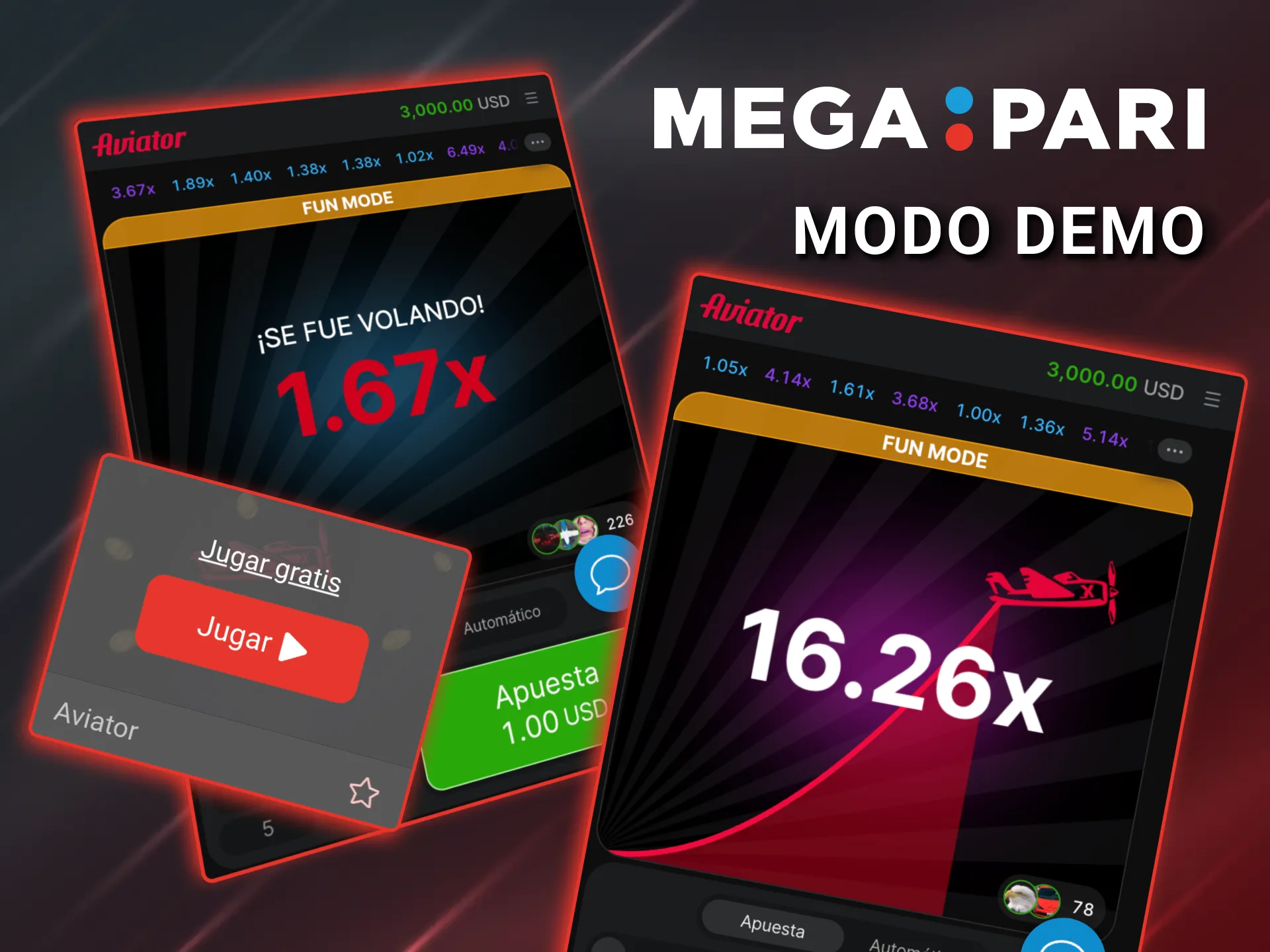 Megapari Aviator demo entrenamiento libre antes de apostar soles.