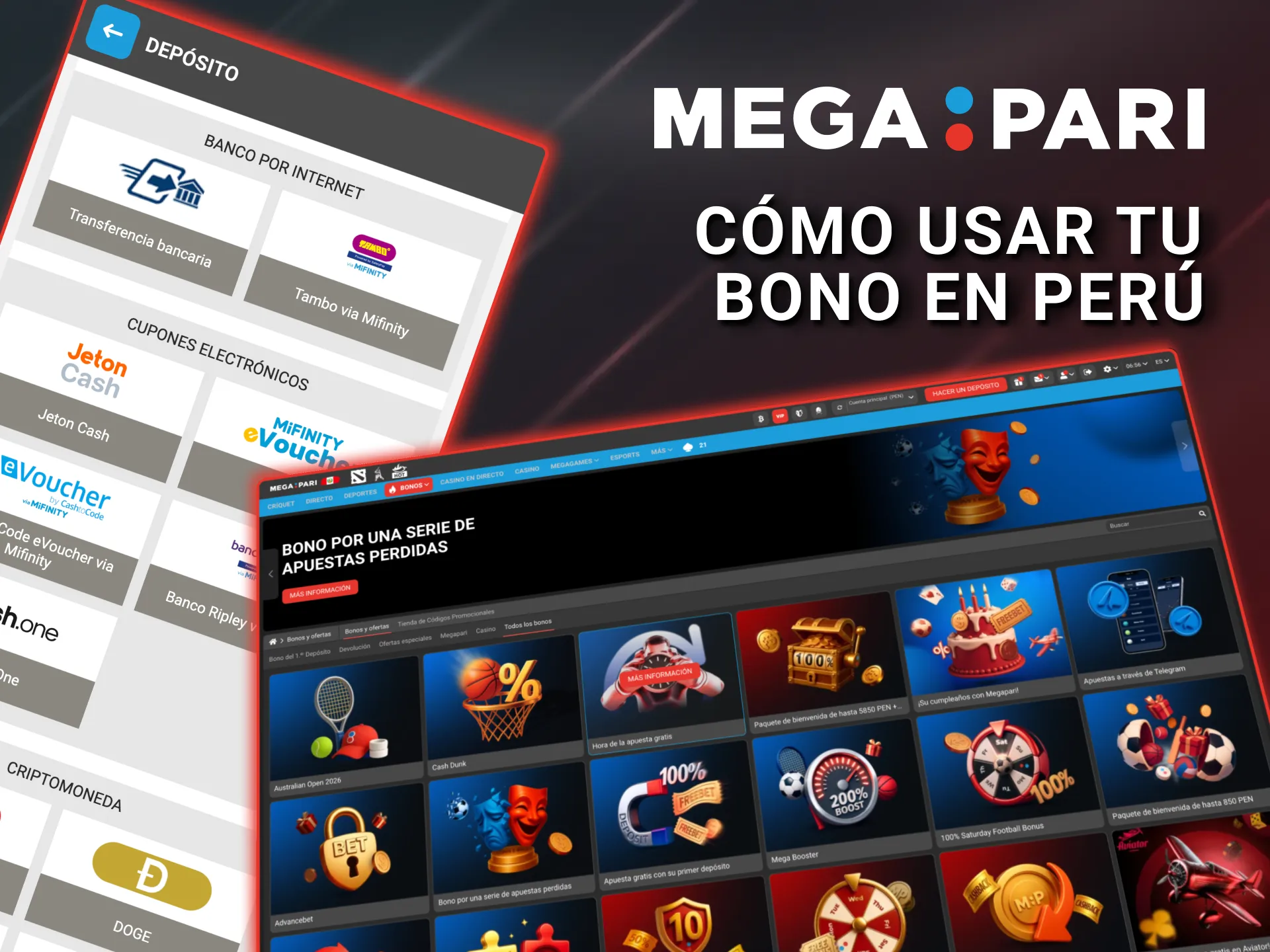 Activa bonos en Megapari Perú con registro depósito y requisitos.
