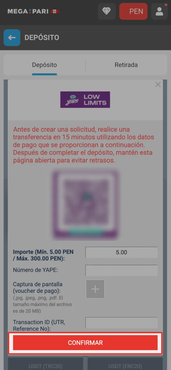 Megapari ofrece redirección segura a tu banco o billetera para validar la operación.