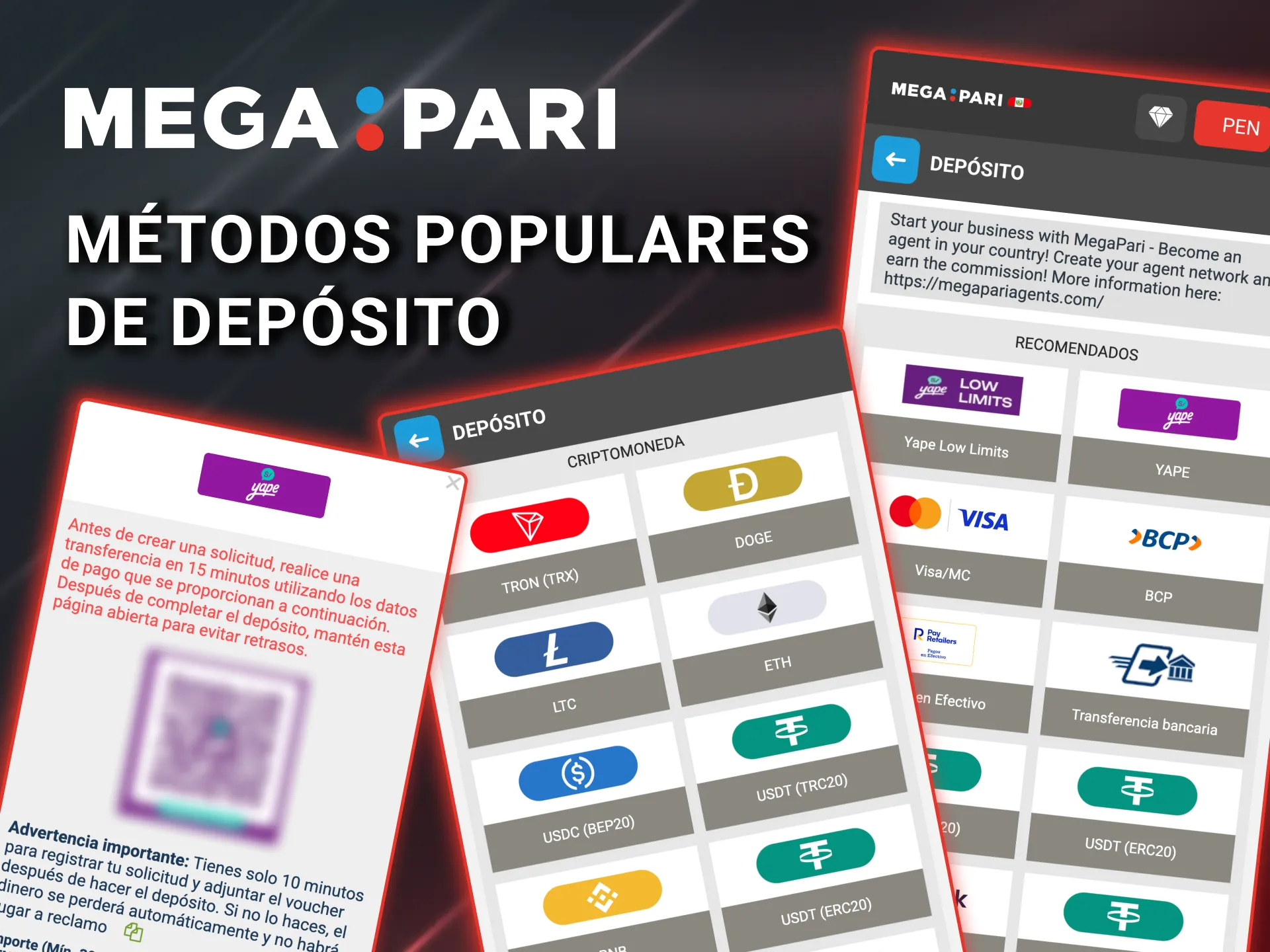 Megapari ofrece métodos de pago locales y cripto en Perú con acreditación inmediata.