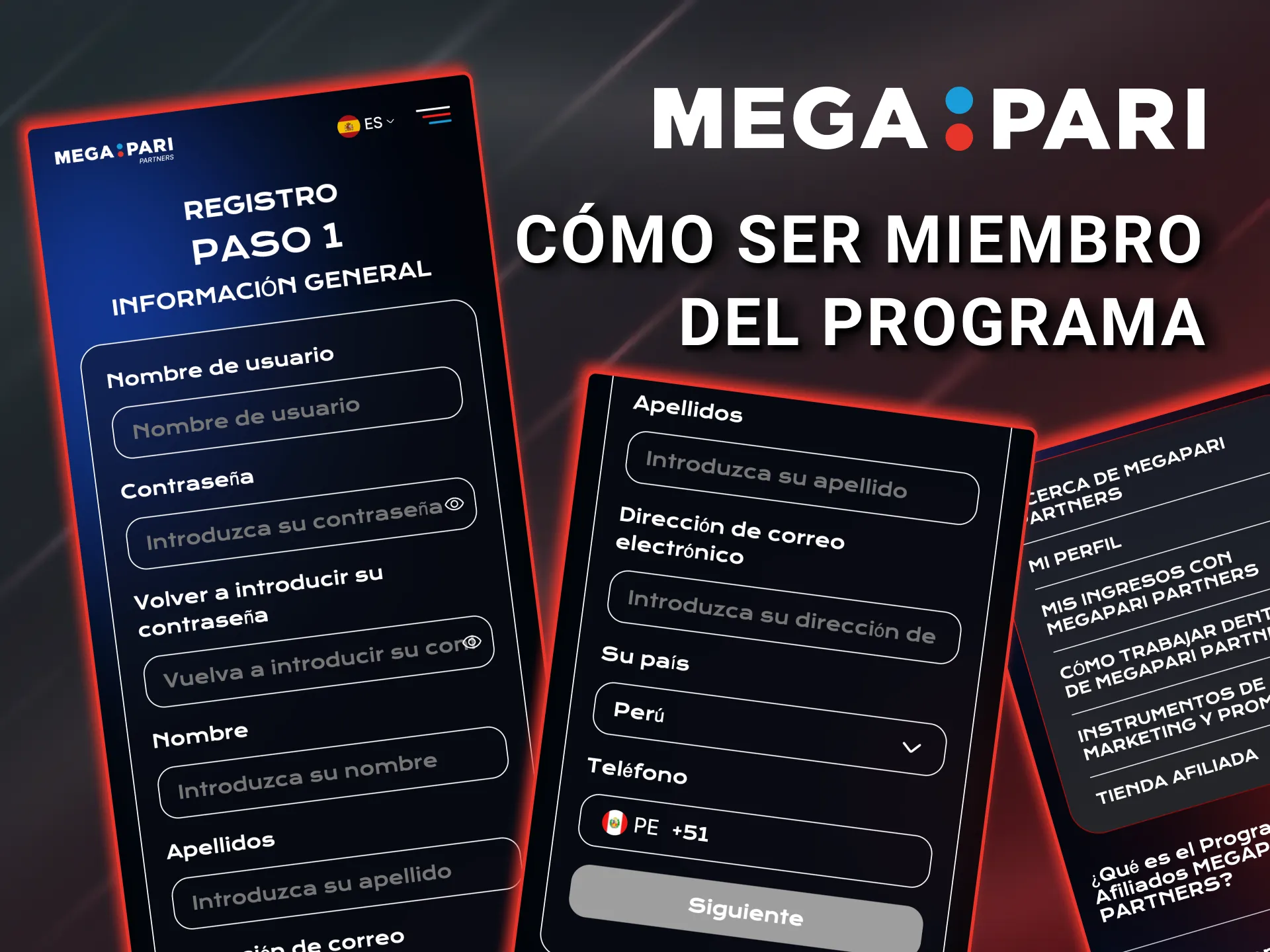 Regístrate en el programa de afiliados Megapari Perú y activa tu cuenta en minutos con datos fiscales.