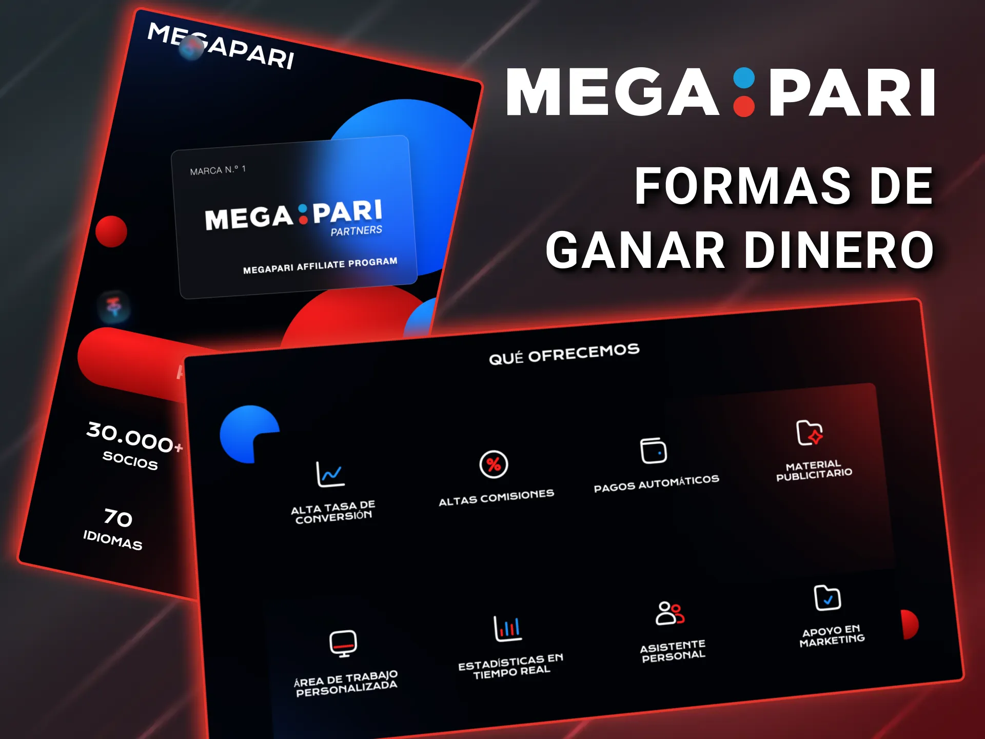 En Megapari disfrutas programa de afiliados con opciones flexibles según tu estrategia y fuente de tráfico.