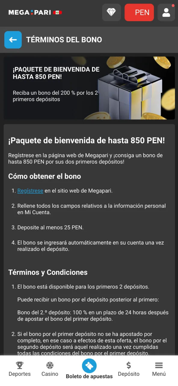 Completa rollover obligatorio en Megapari Perú dentro del tiempo señalado.