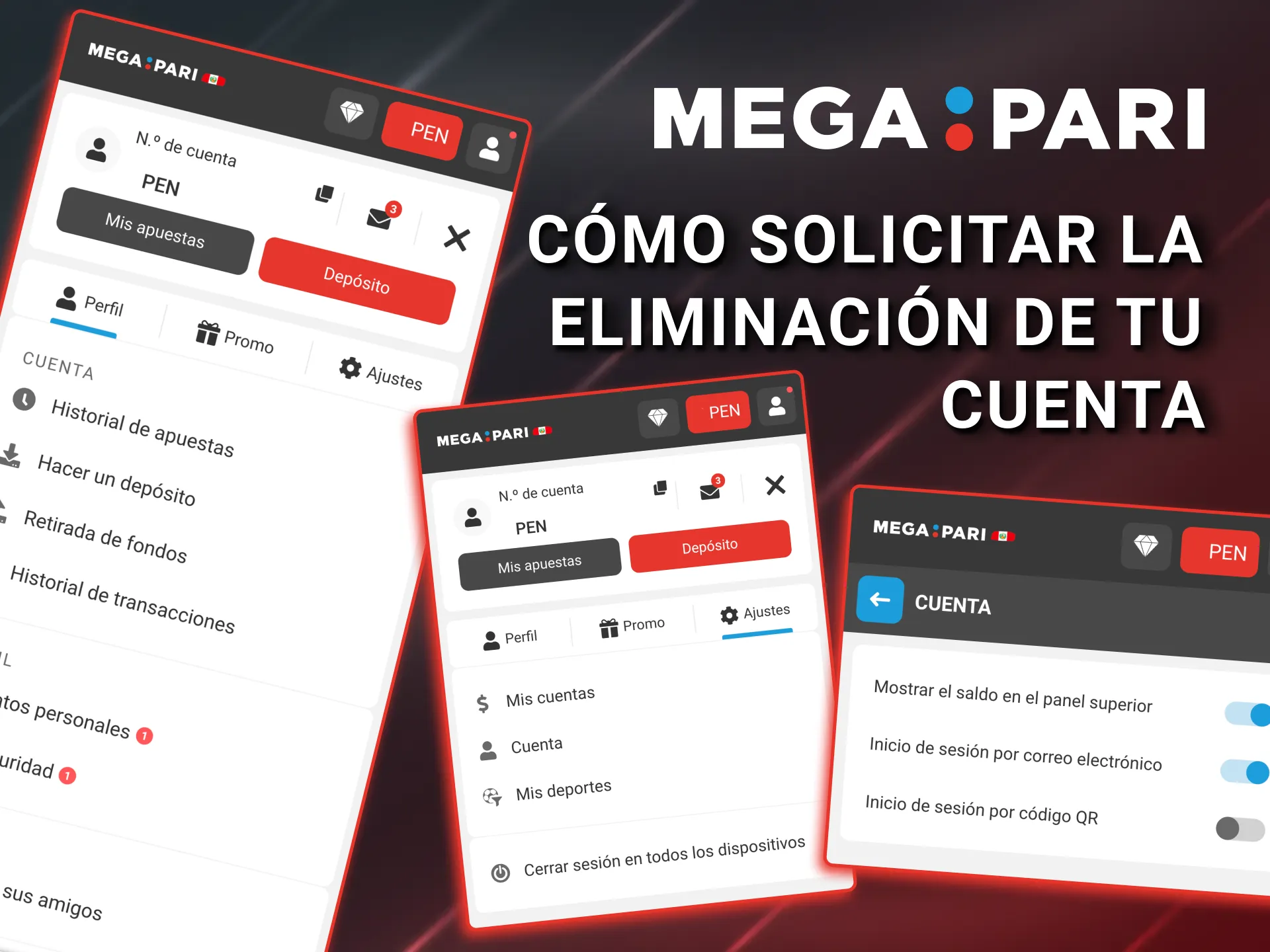 Megapari Perú permite cierre de cuenta por autoexclusión o decisión personal.