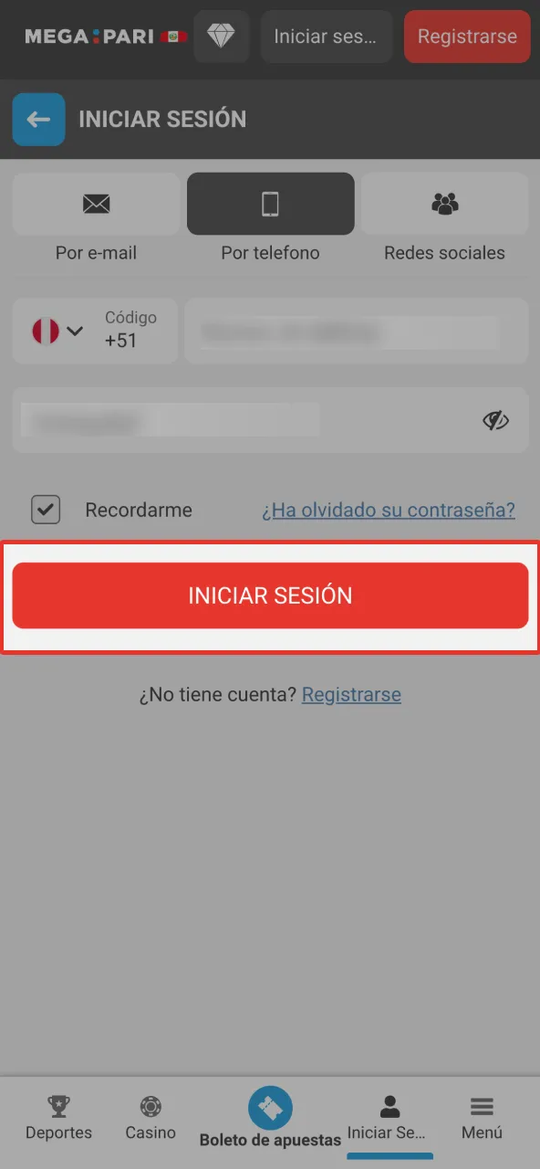 Entra a tu cuenta Megapari Perú usando la función Entrar segura.