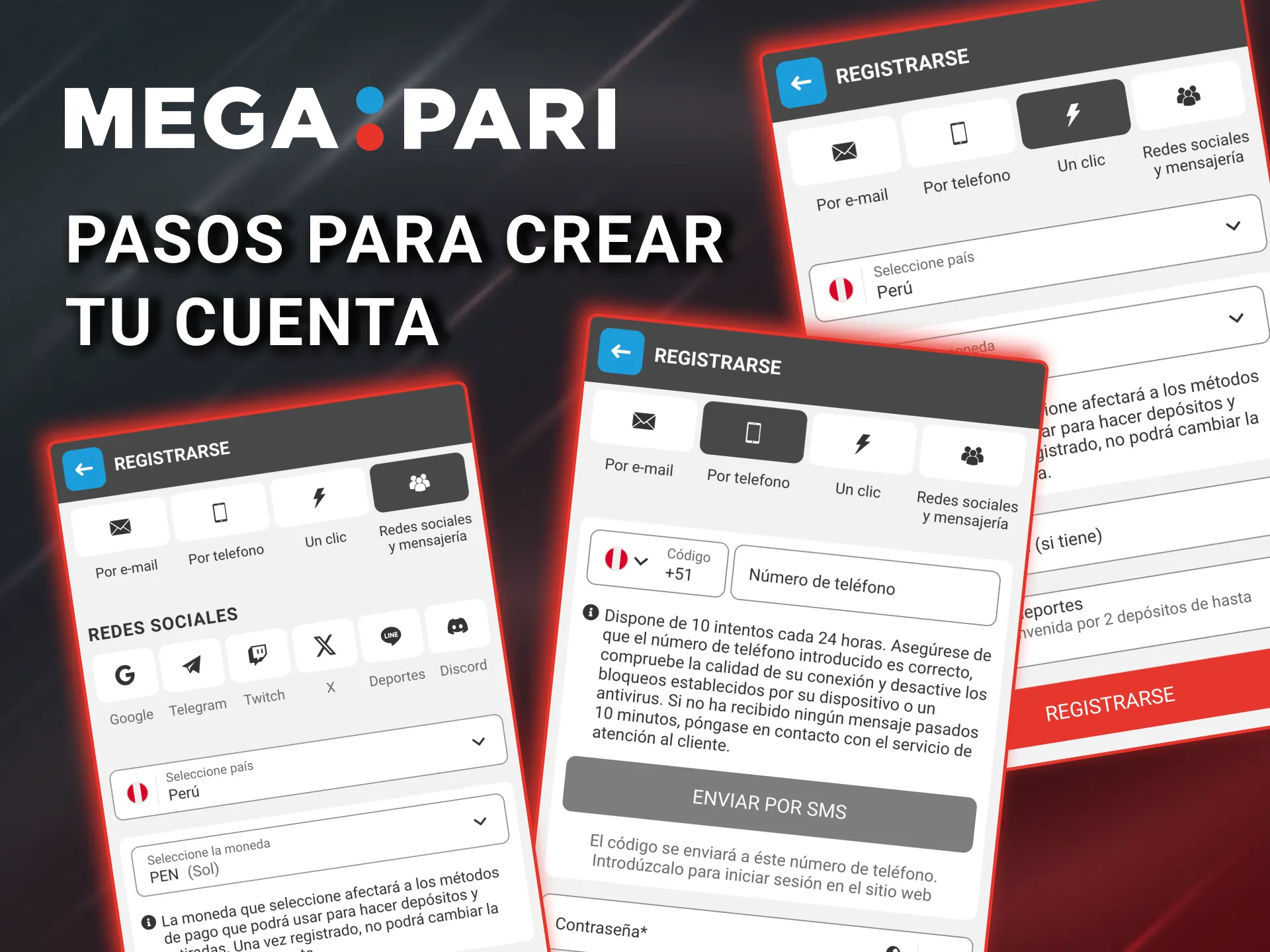 Crea tu cuenta en Megapari Perú y empieza a jugar casino.