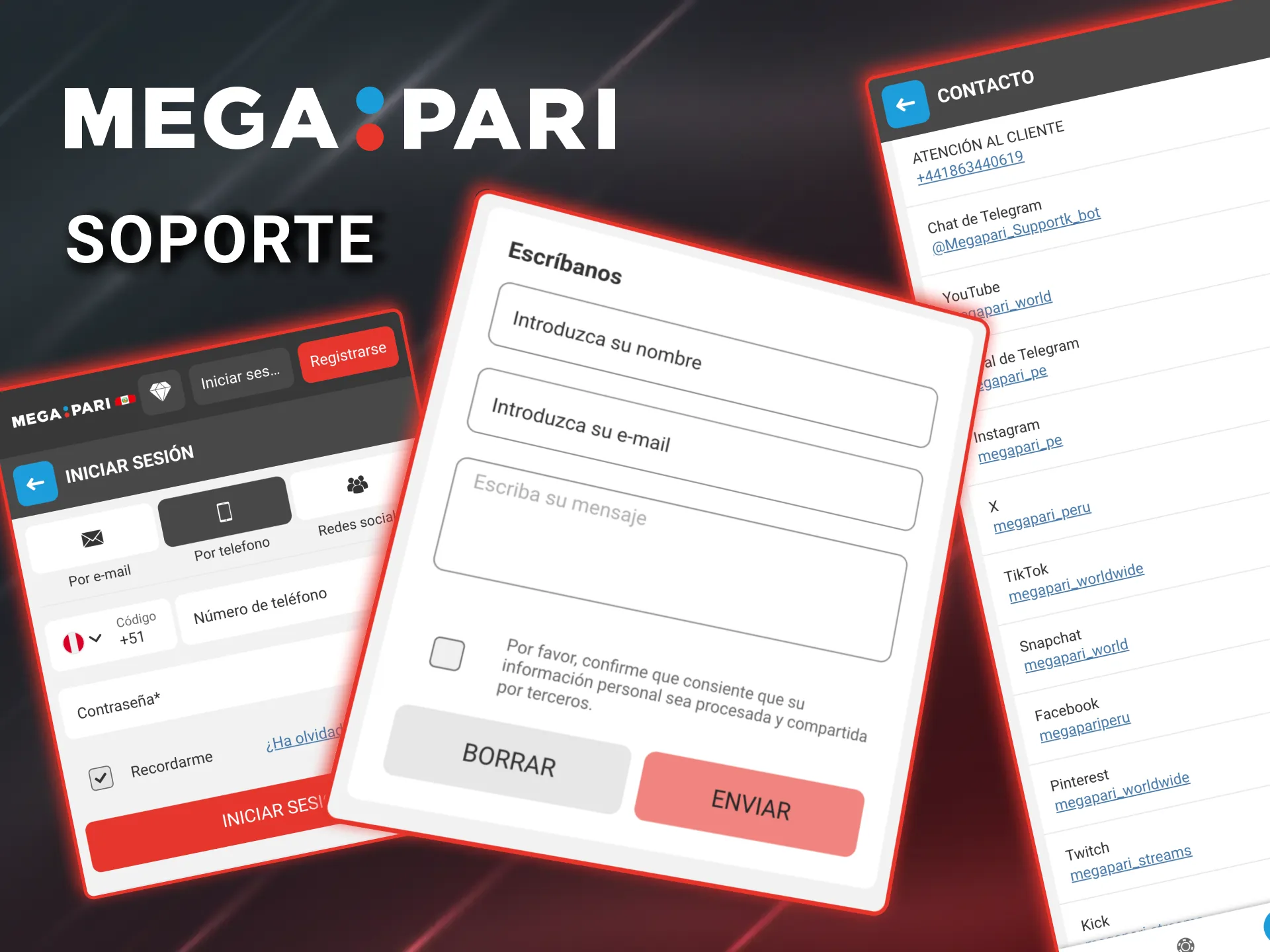 Atención en español Megapari Perú disponible todo el día para usuarios.