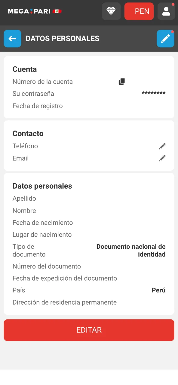 Megapari Perú solicita verificación con documentos legibles para aprobar rápido.