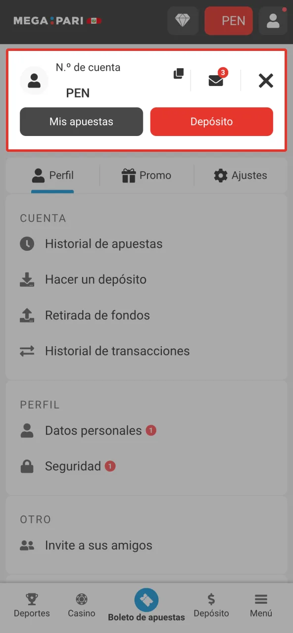 Megapari Perú acredita fondos según tiempo de retiro del método elegido.