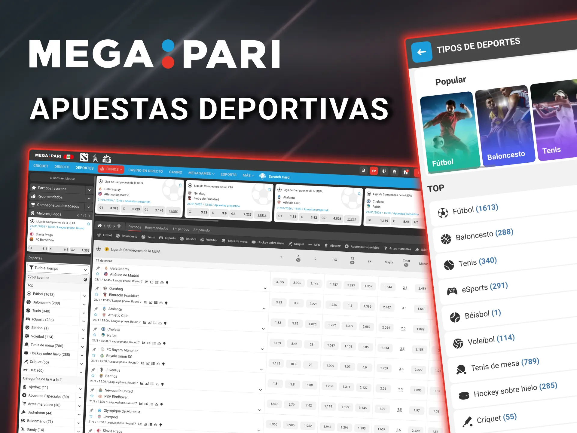 Apuesta en Megapari Perú con miles de eventos deportivos cada mes.