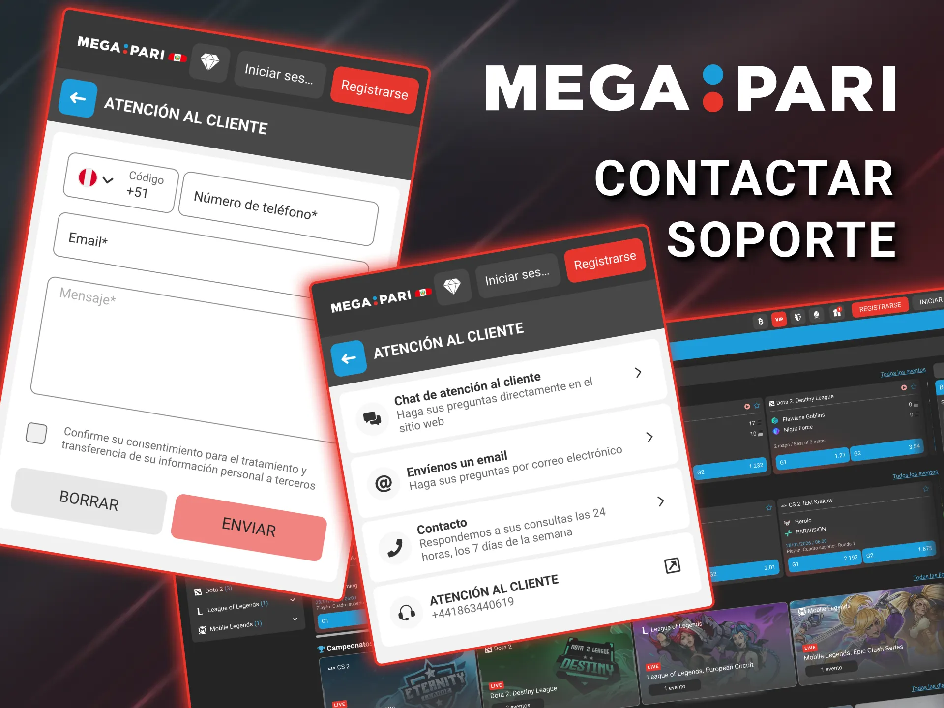 Contacta soporte Megapari Perú disponible 24/7 para consultas de cuenta y pagos.