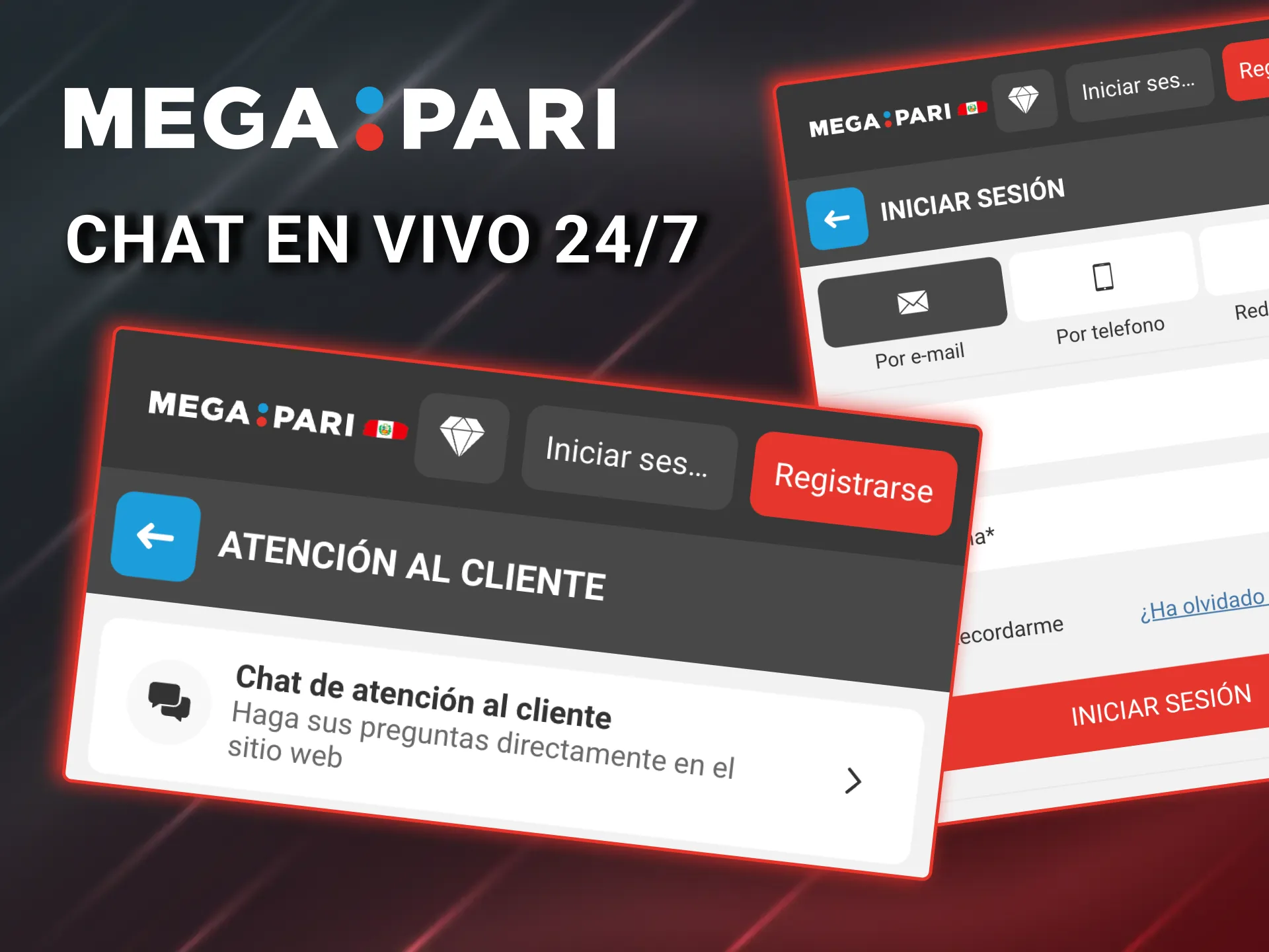 Soporte Megapari Perú responde consultas en chat en vivo las 24 horas.